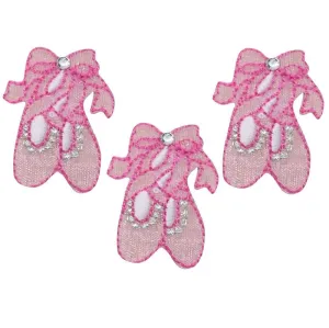 Ballet Dance Slippers Applique Patch - Ballerina Shoes, Jewel 1-1/8" (3-Pack, Iron on)