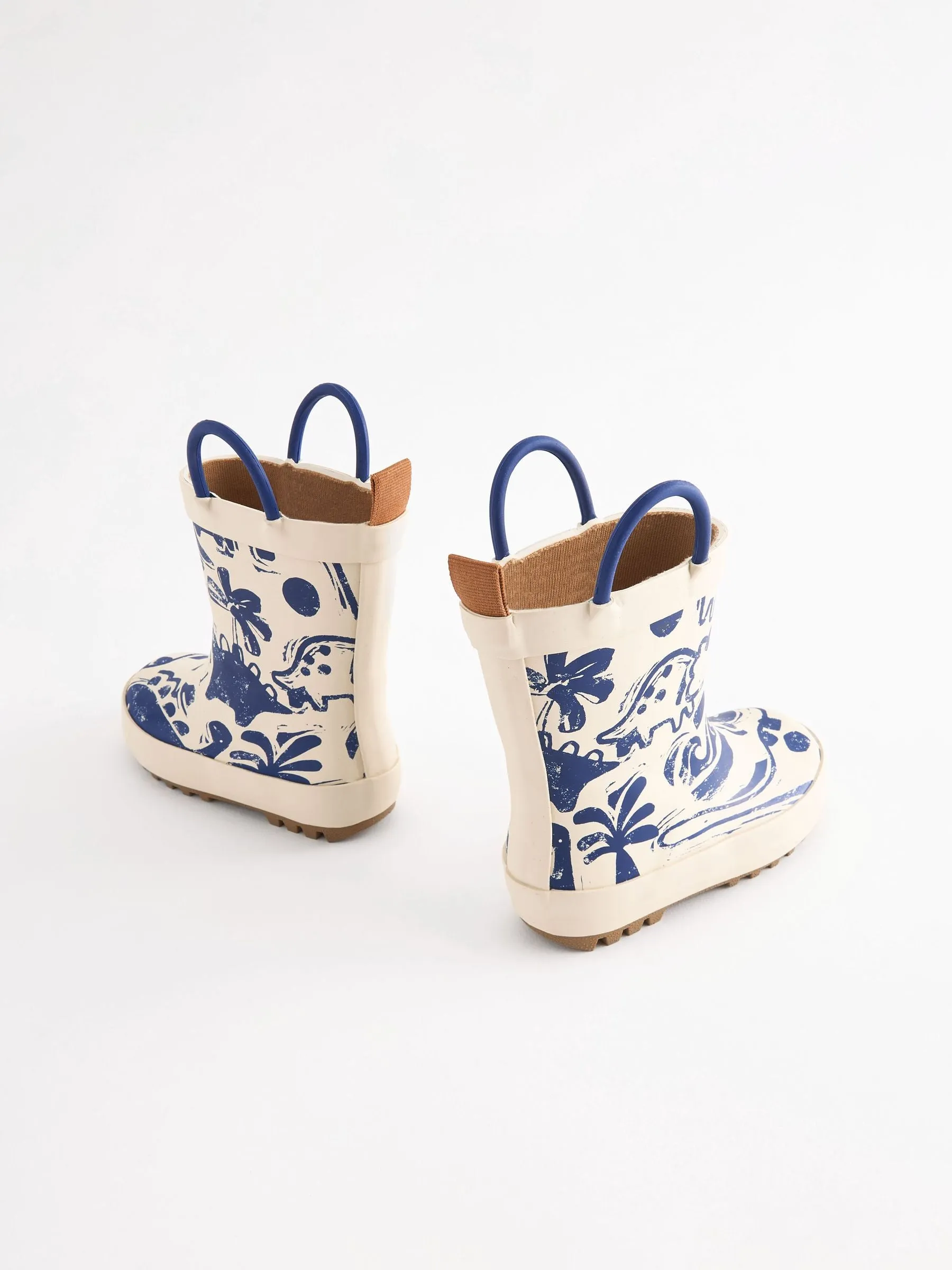 Cream Dinosaur Handle Pull-On Wellies