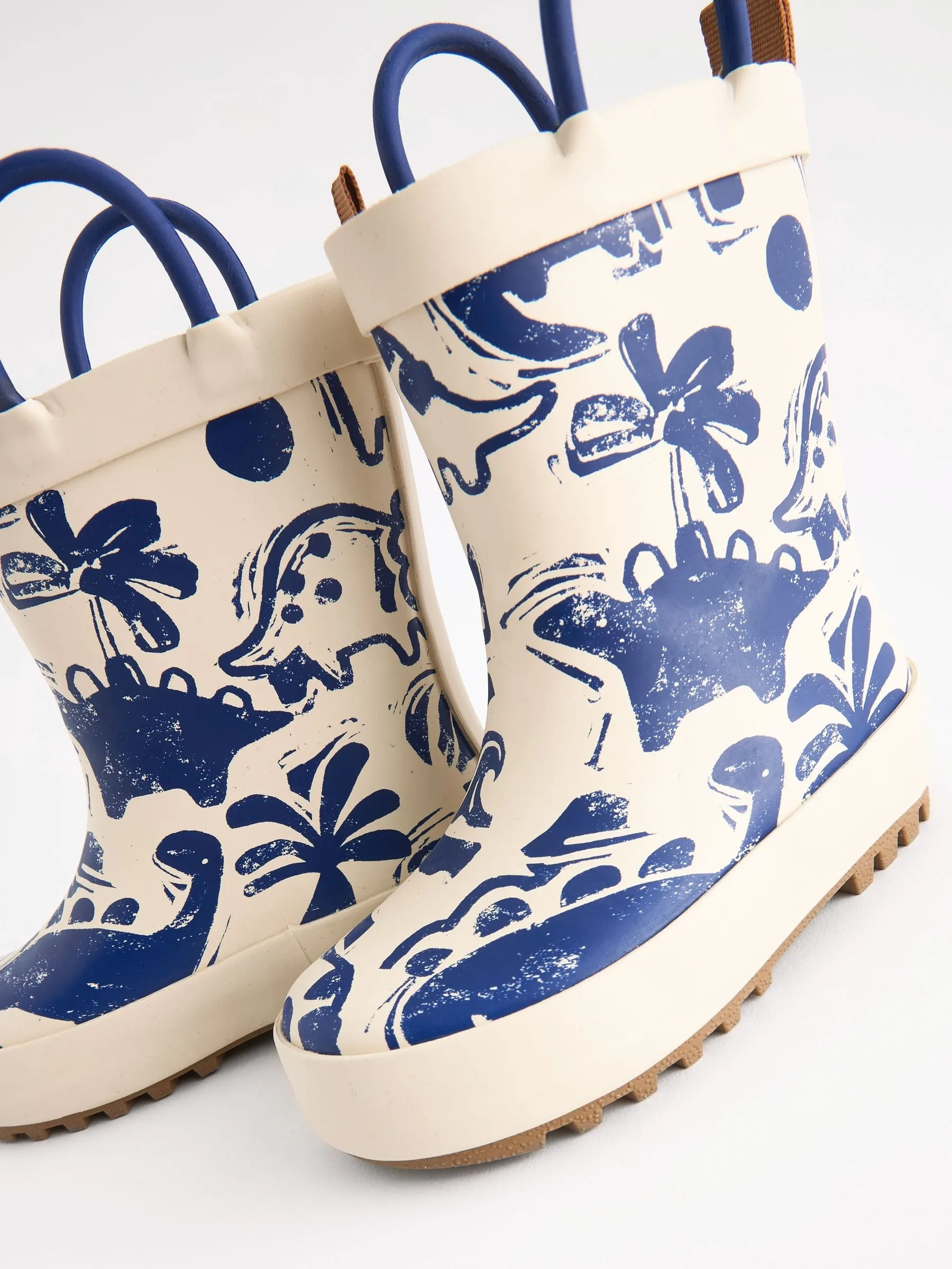 Cream Dinosaur Handle Pull-On Wellies