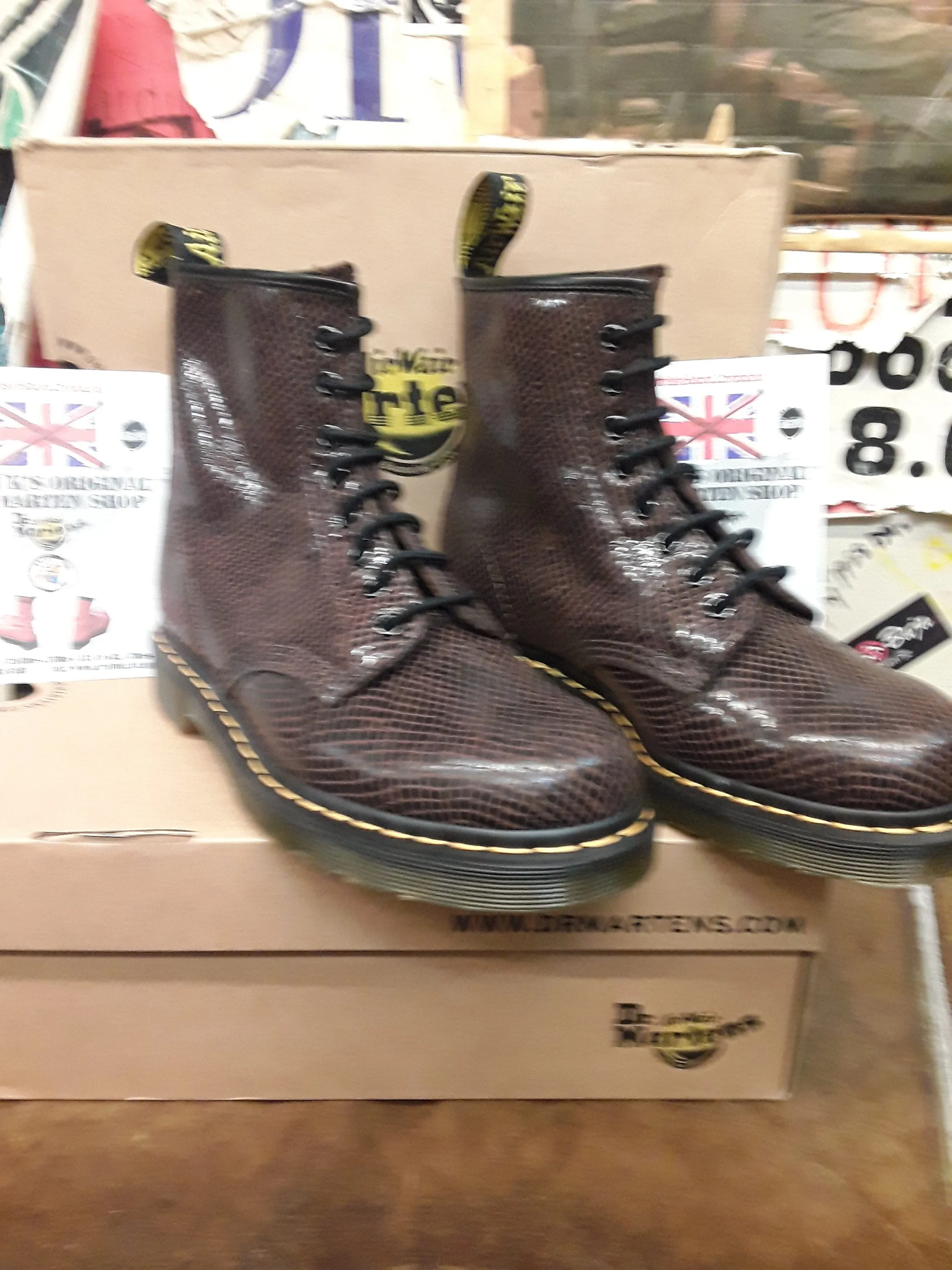 Dr Martens 1460, Snake Print, Size UK7-9, Brown Leather Boots, Womens Ankle Boots
