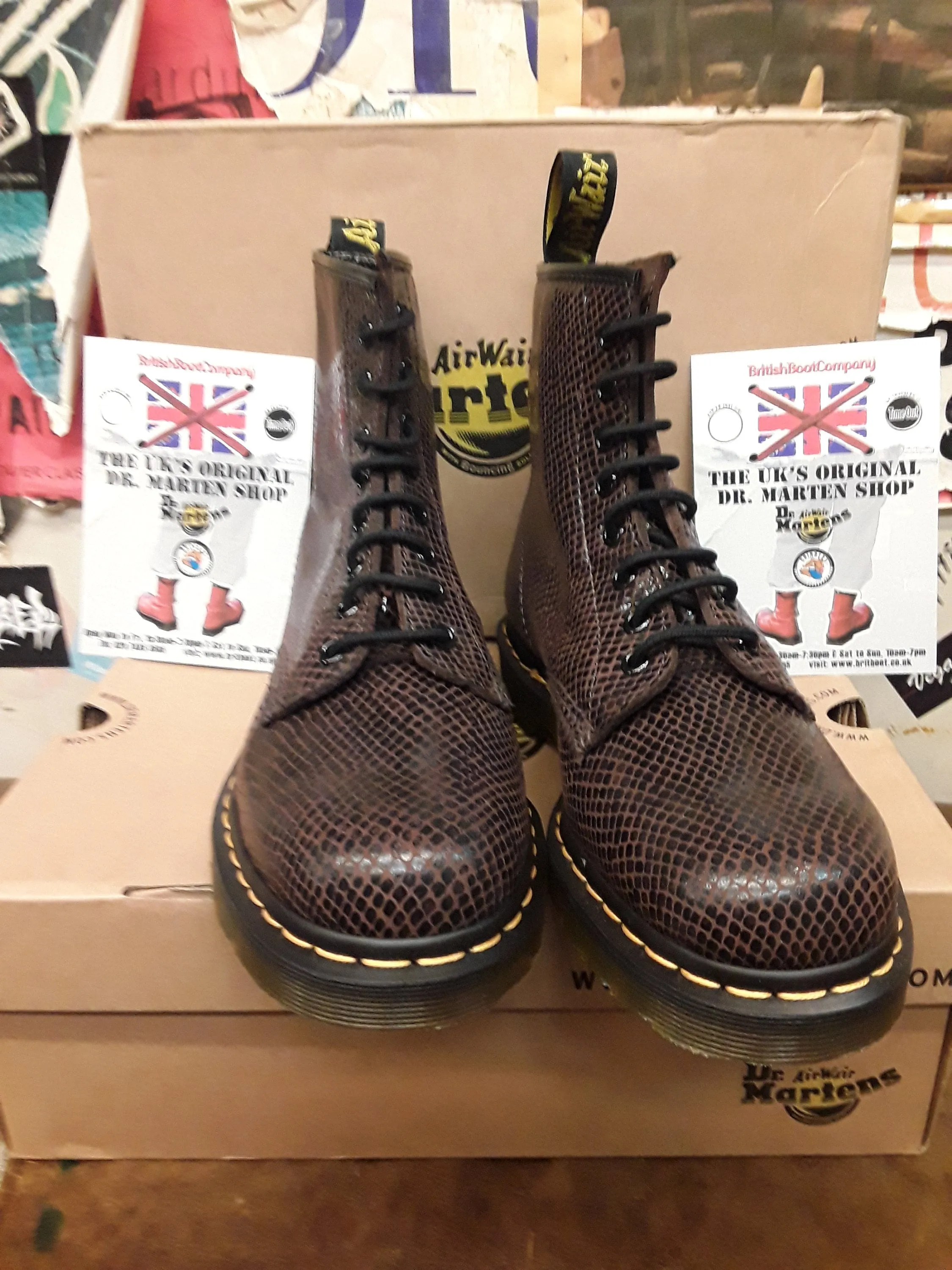 Dr Martens 1460, Snake Print, Size UK7-9, Brown Leather Boots, Womens Ankle Boots