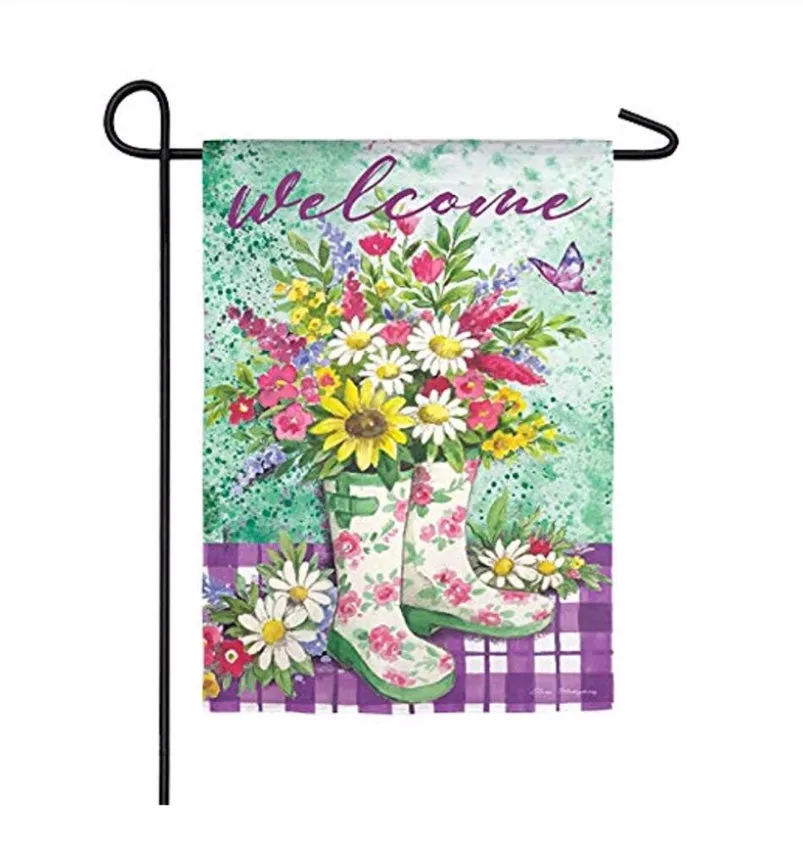 Floral garden boots garden flag