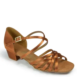 GIRLS FLAVIA - TAN SATIN - CUBAN HEEL