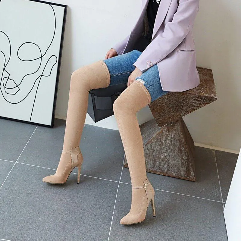 High Heel Suede Over Knee Sock Boots
