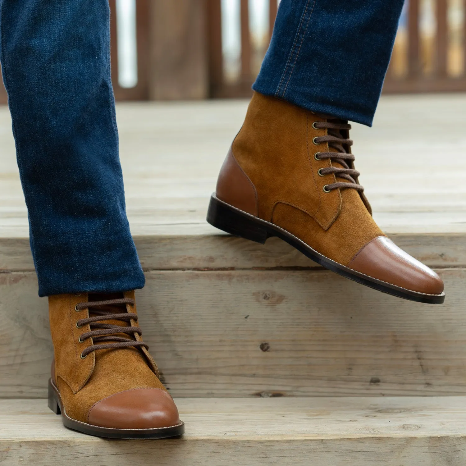 Knight Derby Tan & Brown Leather Boots - StudGuard