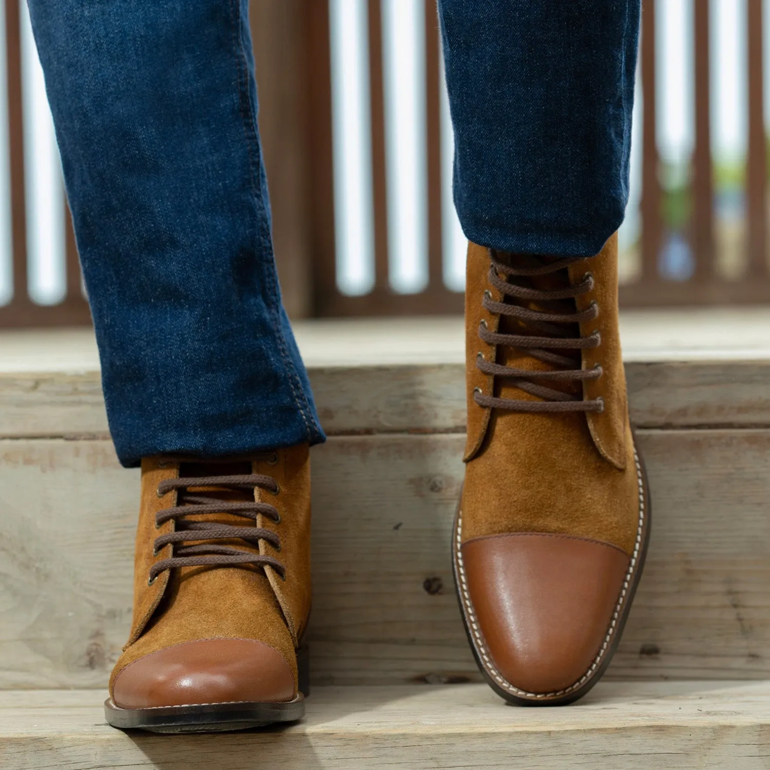 Knight Derby Tan & Brown Leather Boots - StudGuard
