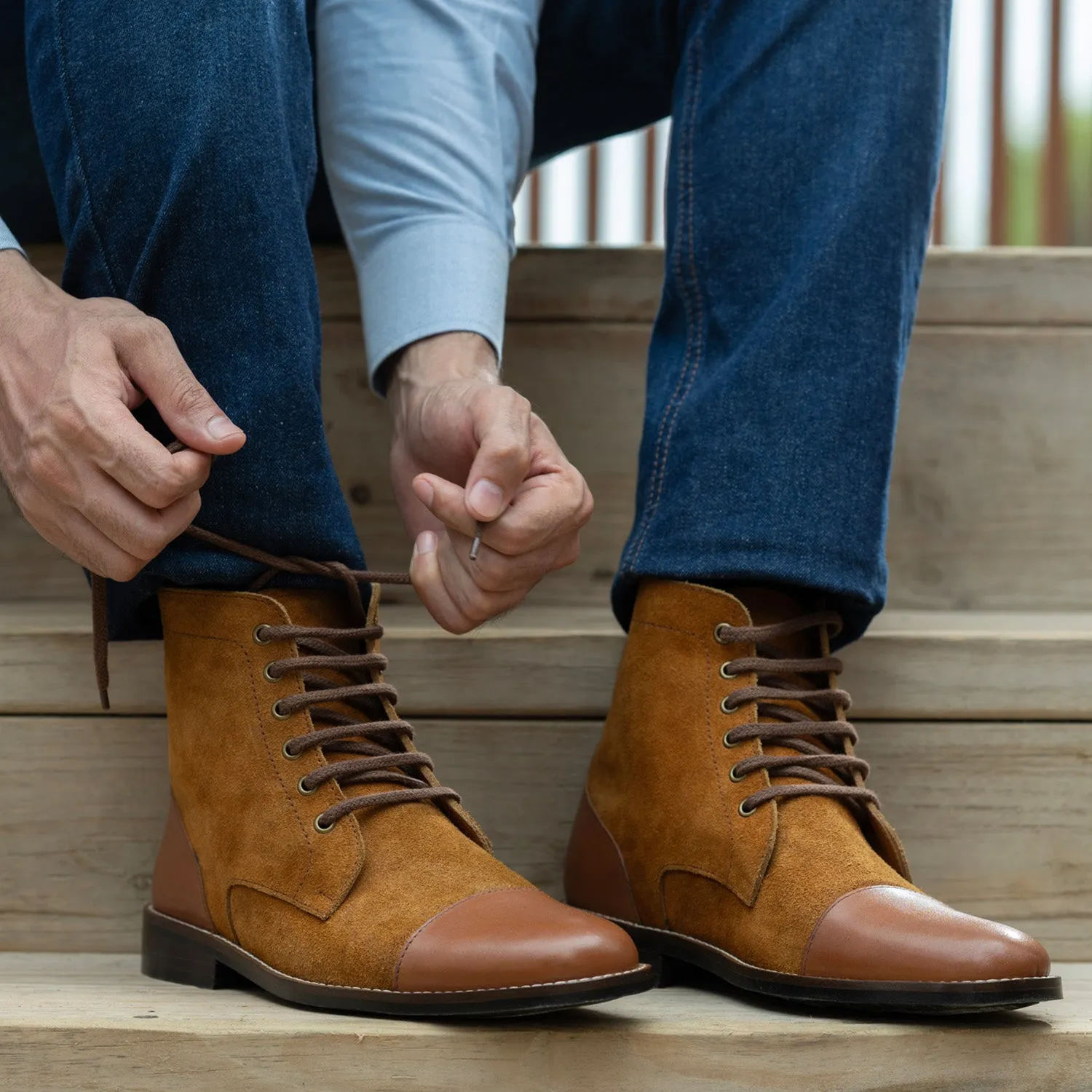 Knight Derby Tan & Brown Leather Boots - StudGuard