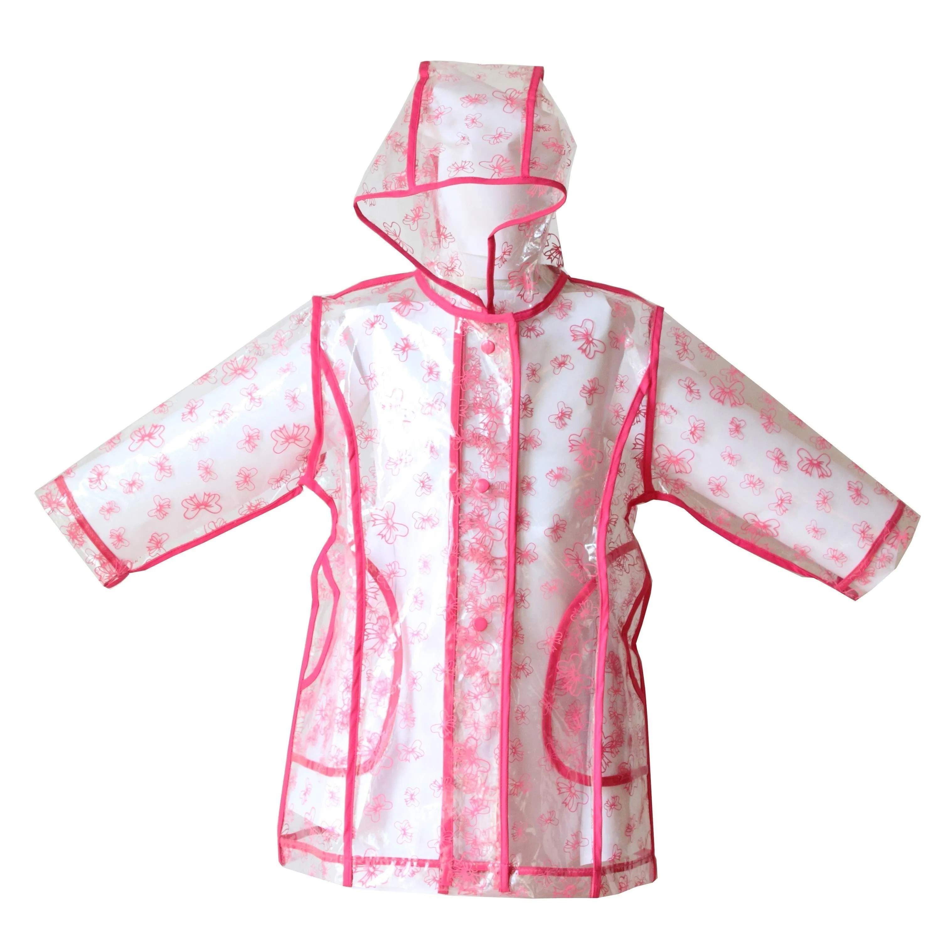 Little Girls Transparent Fuchsia Bow Unlined Rain Coat 1-6X