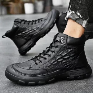 Men's Cowhide High-Top Martin Boots with Zipper