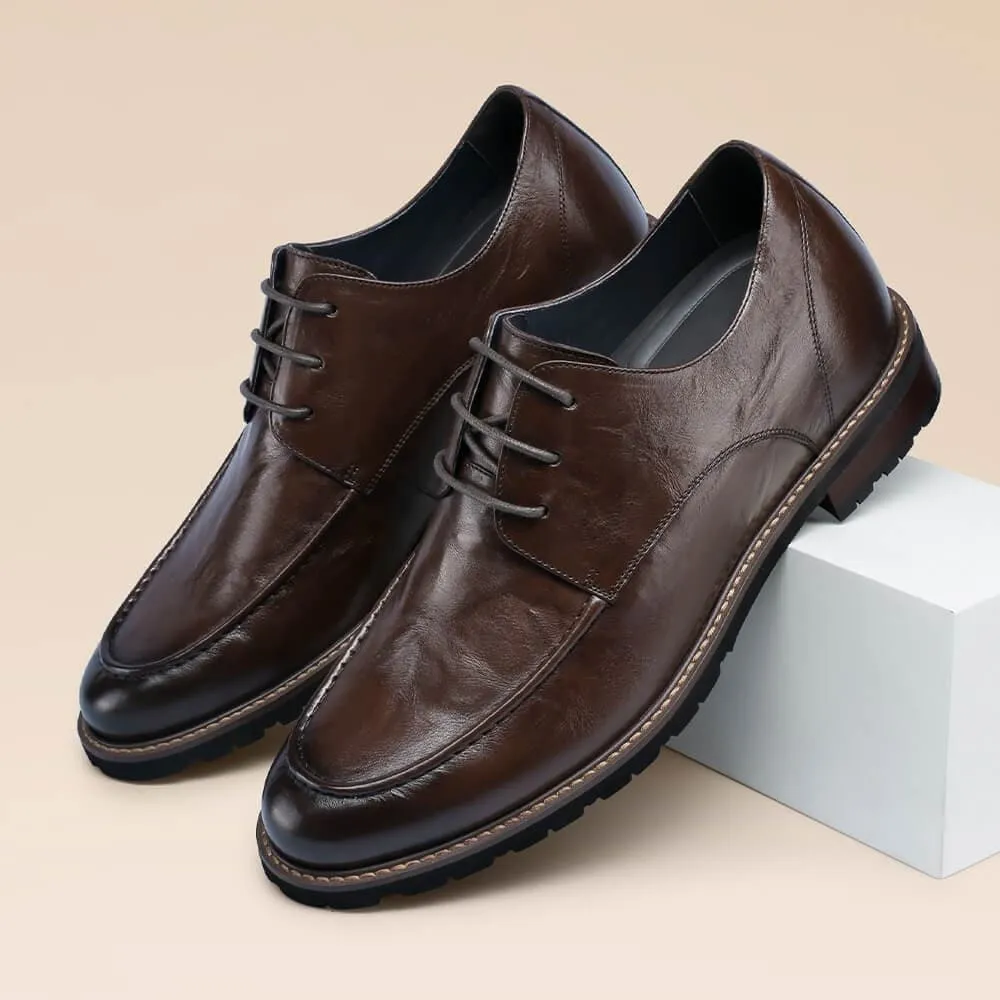 This item only ships to the United States - 7 CM / 2.76 Inches CMR CHAMARIPA Height Increasing Shoes -  Coffee Derby Dress Shoes