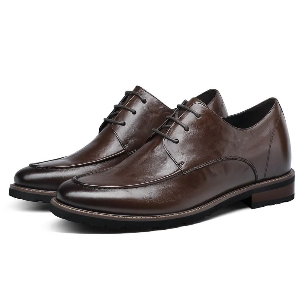 This item only ships to the United States - 7 CM / 2.76 Inches CMR CHAMARIPA Height Increasing Shoes -  Coffee Derby Dress Shoes