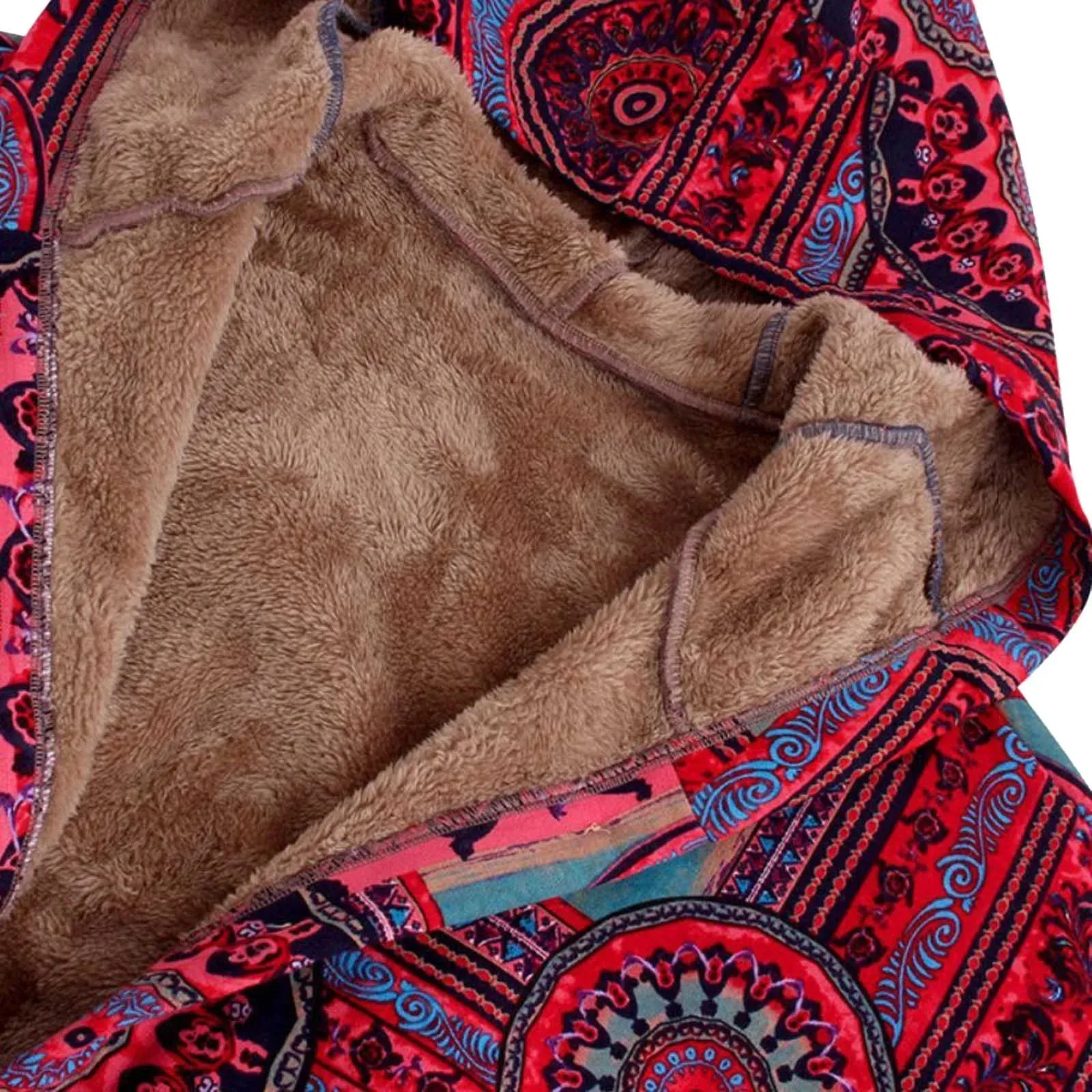 Womens Winter Clothes Jackets Outwear Long Sleeve Winter Warm Hooded Casual Pattern Print Oversized Coats Red XXXL
