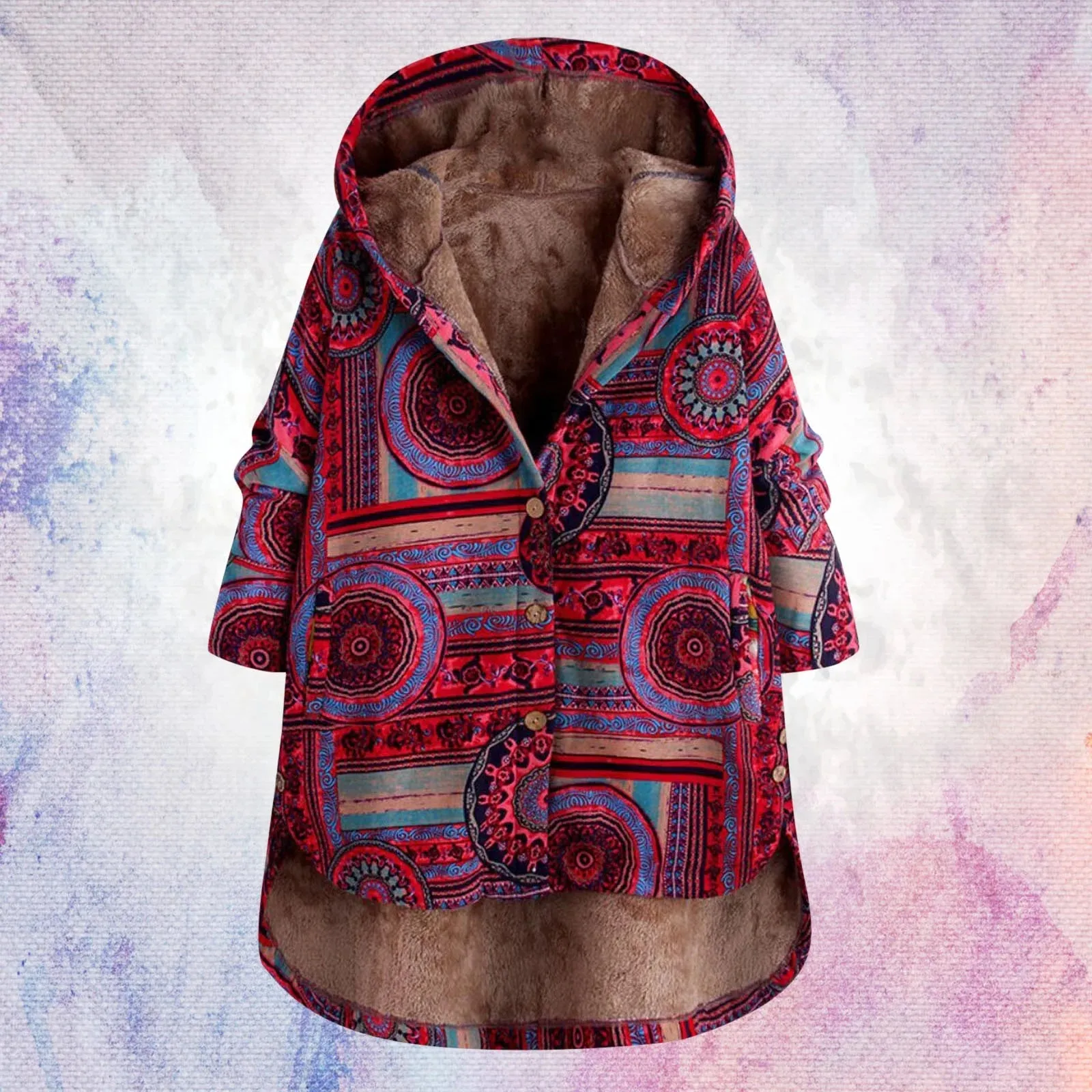 Womens Winter Clothes Jackets Outwear Long Sleeve Winter Warm Hooded Casual Pattern Print Oversized Coats Red XXXL